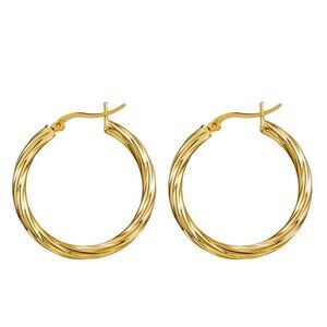 Hoop Ribbed 18K Gold Plated Steel Earrings